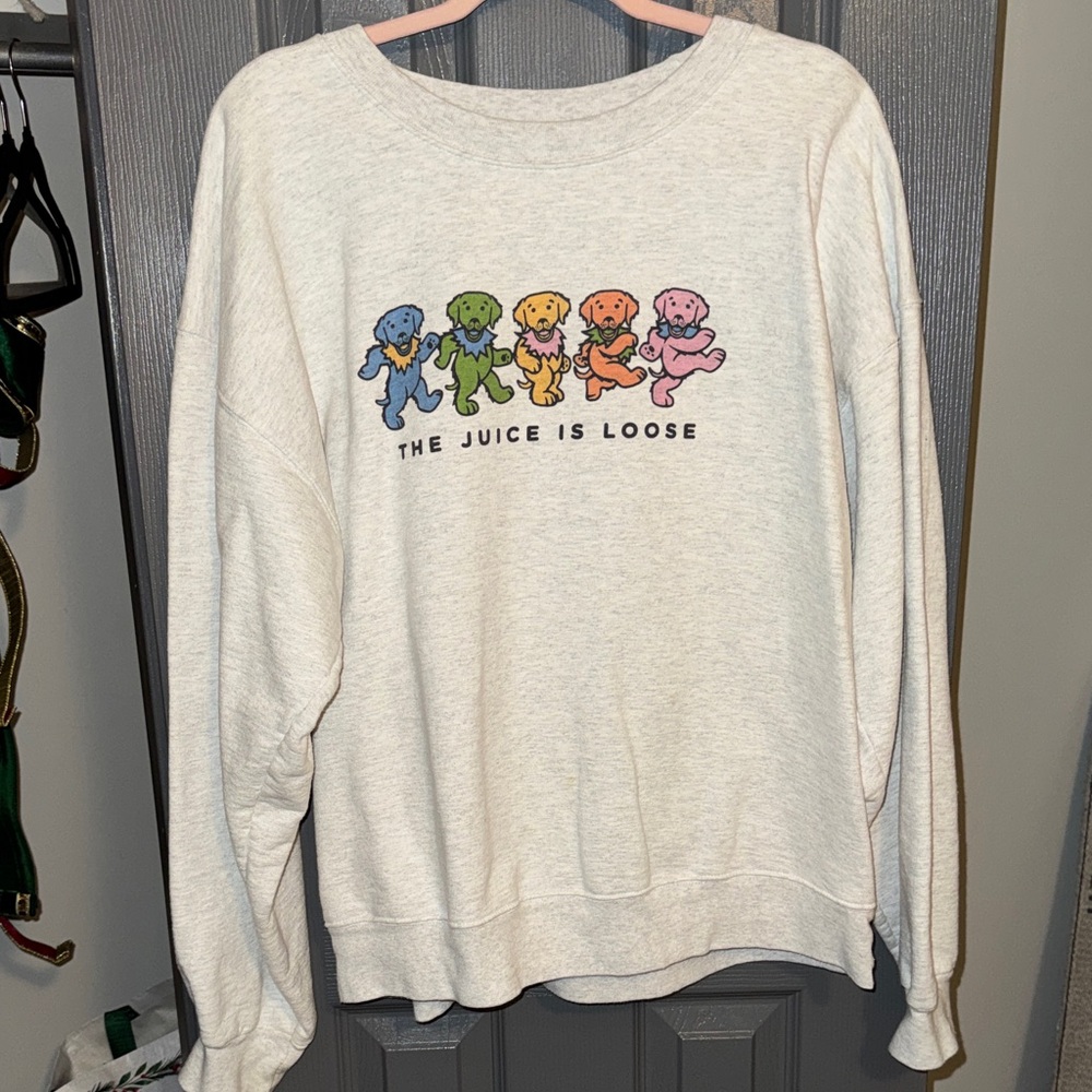 Hanes Grey Sweat Shirt with Colorful Dog Graphic